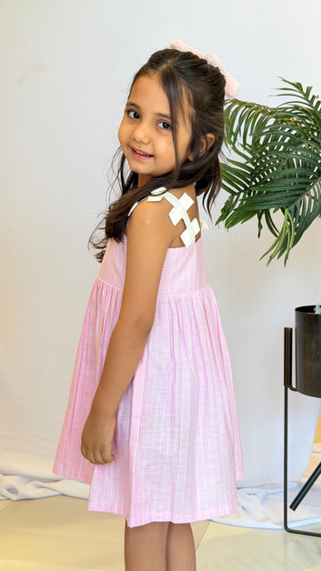 Pink Striped Dress with Floral Applique
