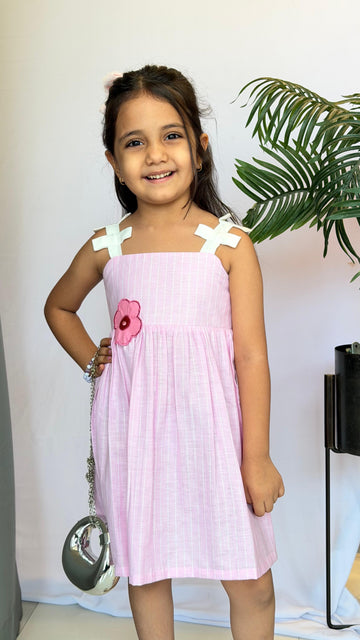 Pink Striped Dress with Floral Applique